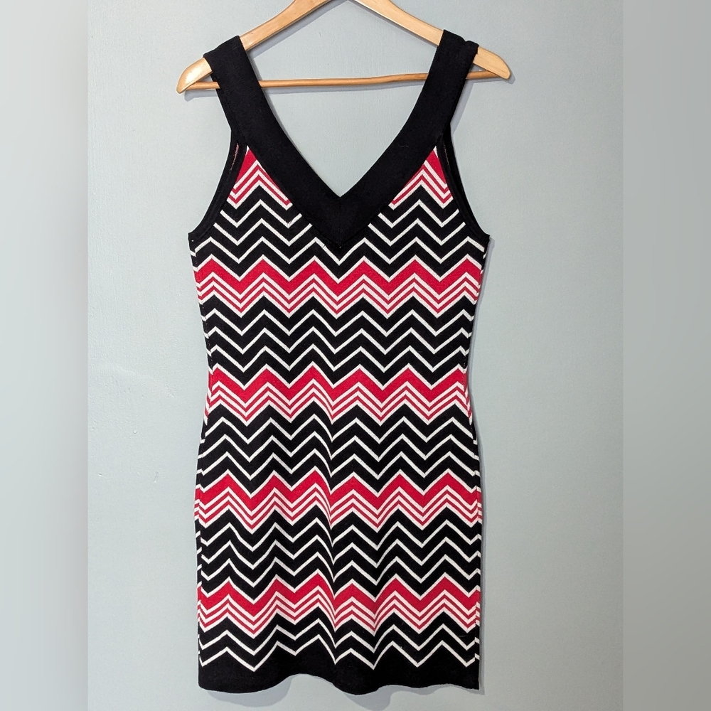 Y2K Retro Women's Large Sleeveless V neck Knit Mini Bodycon Dress 1960s 1970s - Picture 7 of 10